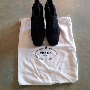 Authentic Prada Suede Booties Black Sz 37